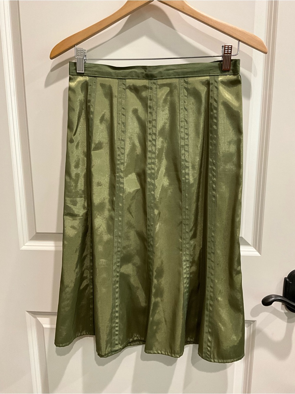 Satin Olive Green A-Line Skirt